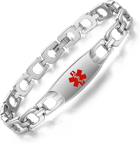 LinnaLove Pulsera de alerta médica brillante de moda con grabado gratuito pulsera de identificación médica de acero inoxidable para mujeres LinnaLove Pulsera de alerta médica brillante de moda con grabado gratuito pulsera de identificación médica de acero inoxidable para mujeres
