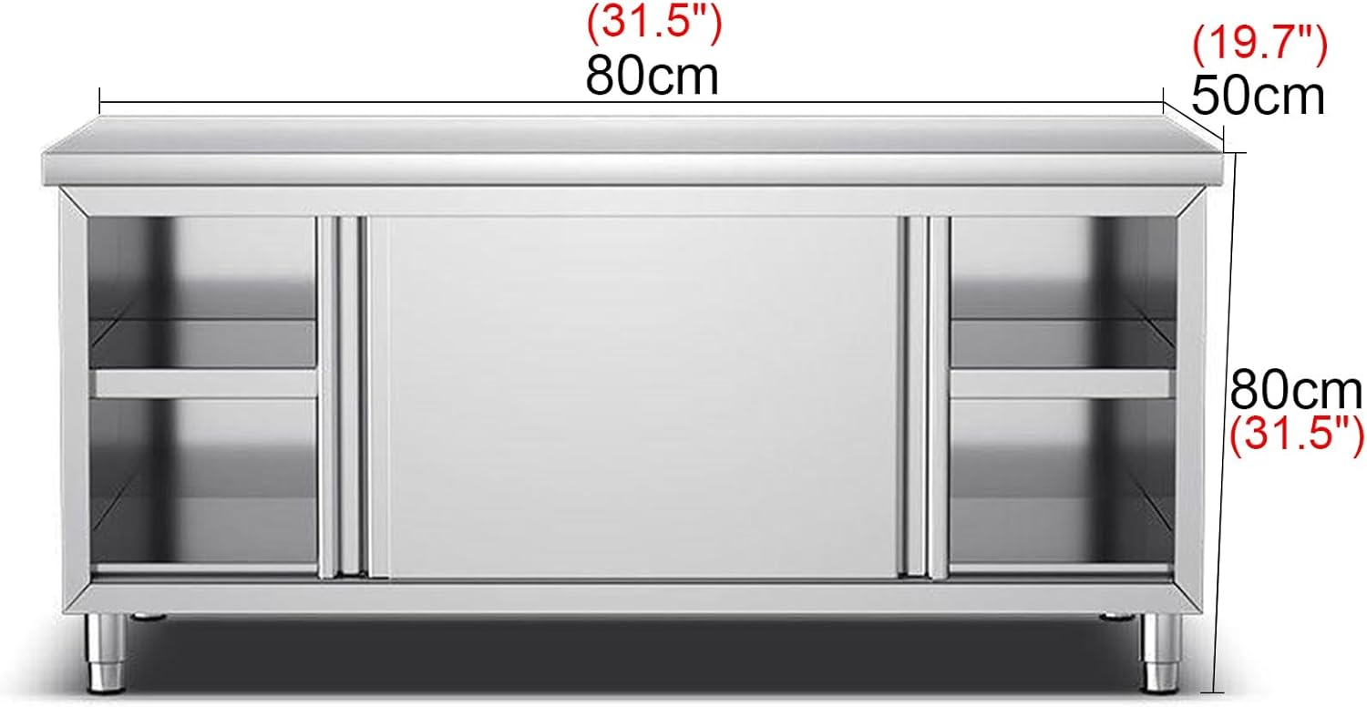 Stainless Steel Workbench Multifunctional Workbench Commercial Kitchen Prep Table Workbench Sliding Door Metal Table