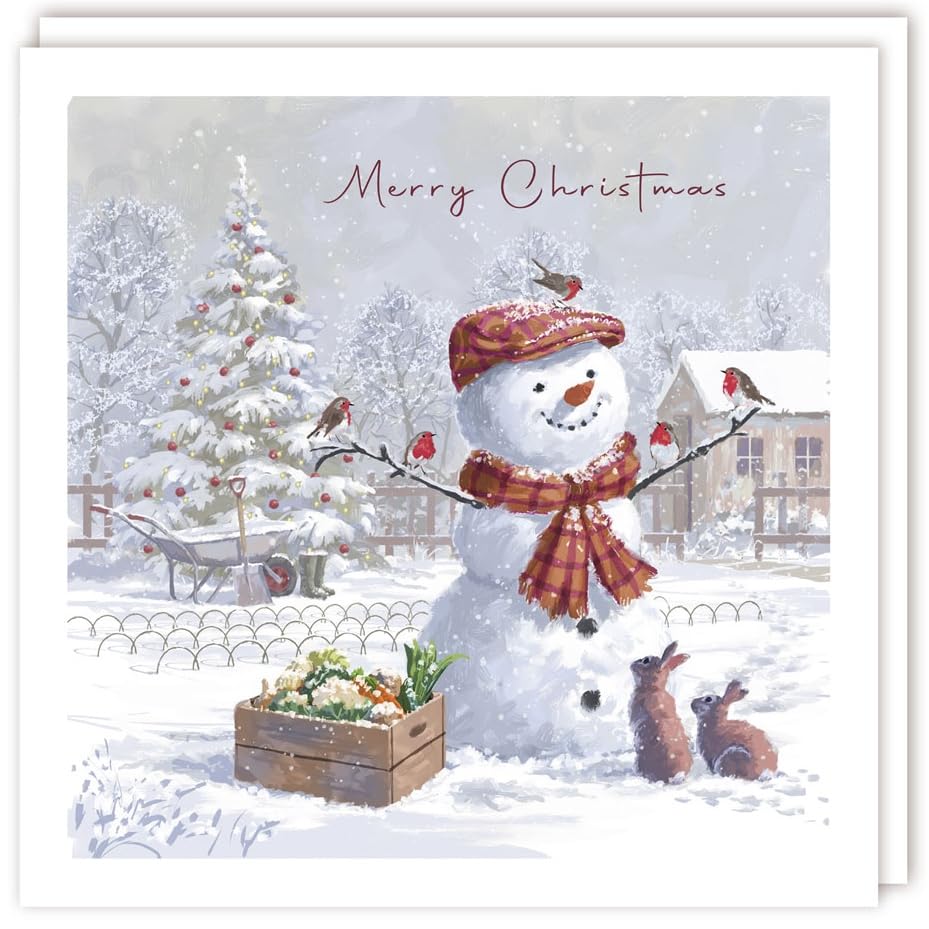 A Popular Snowman with Friends, Charity Christmas Cards, Pack of 5, Artistic Festive Design, Special Matt Finish