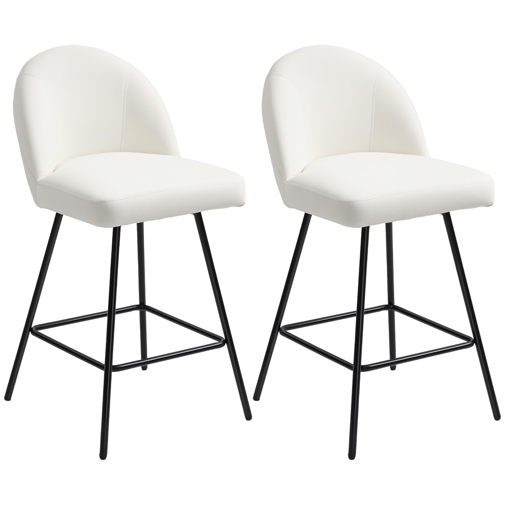 HOMCOM Set 2 Sgabelli da Bar con Poggiapiedi, Sedie Alte con Schienale in Velluto per Bancone Bar e Isola da Cucina, 48.5x56x92 cm, Bianco Crema