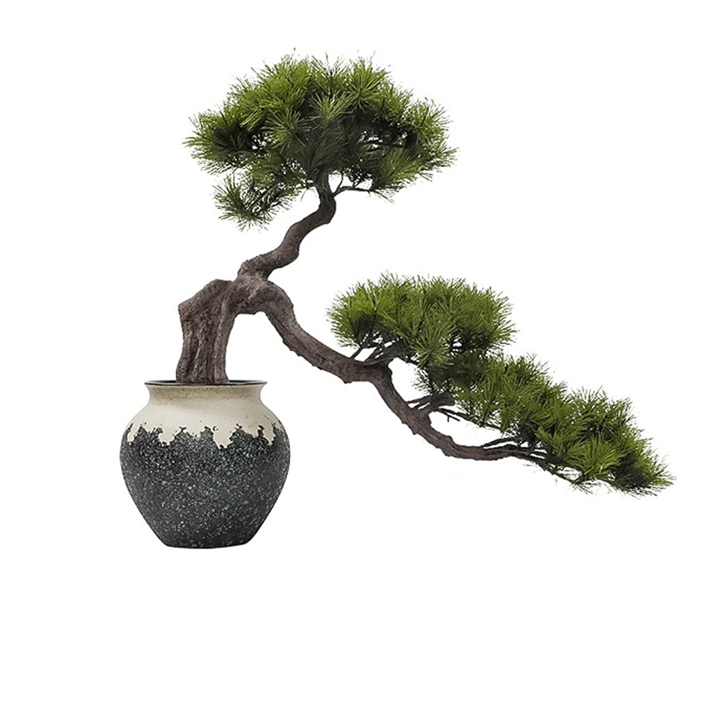 GTHTUHFD Simulation Tree Artificial Tree Bonsai Simulated Welcome Pine Flowerpot Chinese Vase Simulated Silicone Green Plants Black Stones
