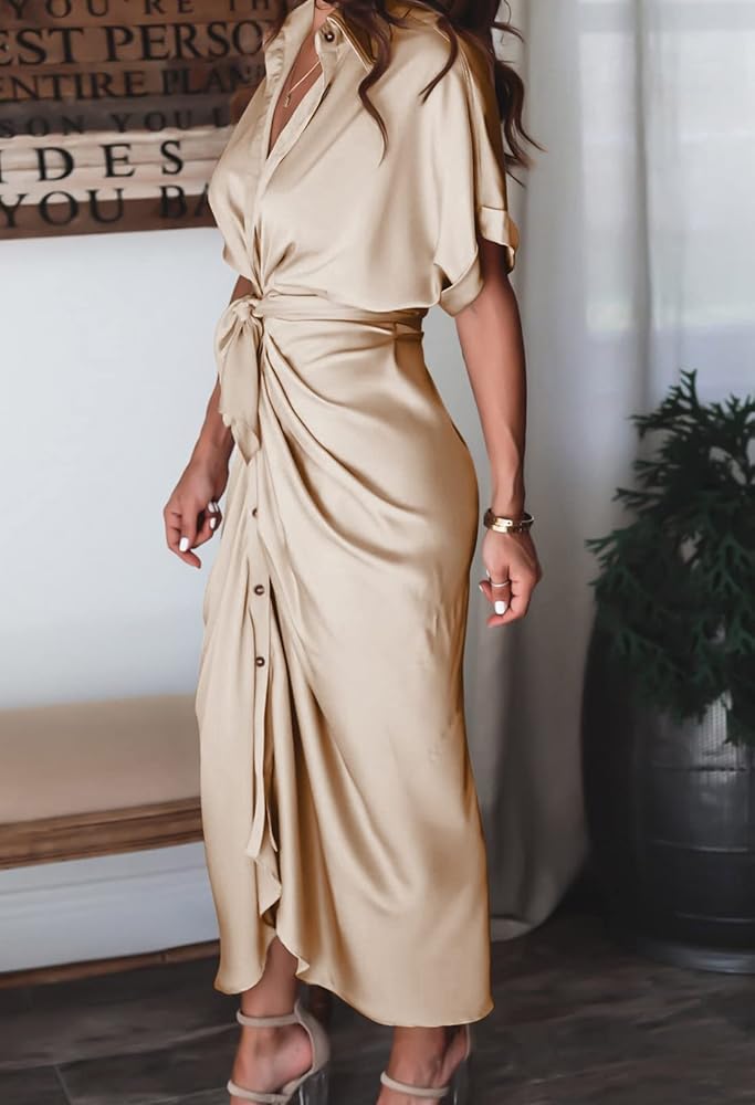 Linsery Women's Ruched Shirt Dress Sexy 