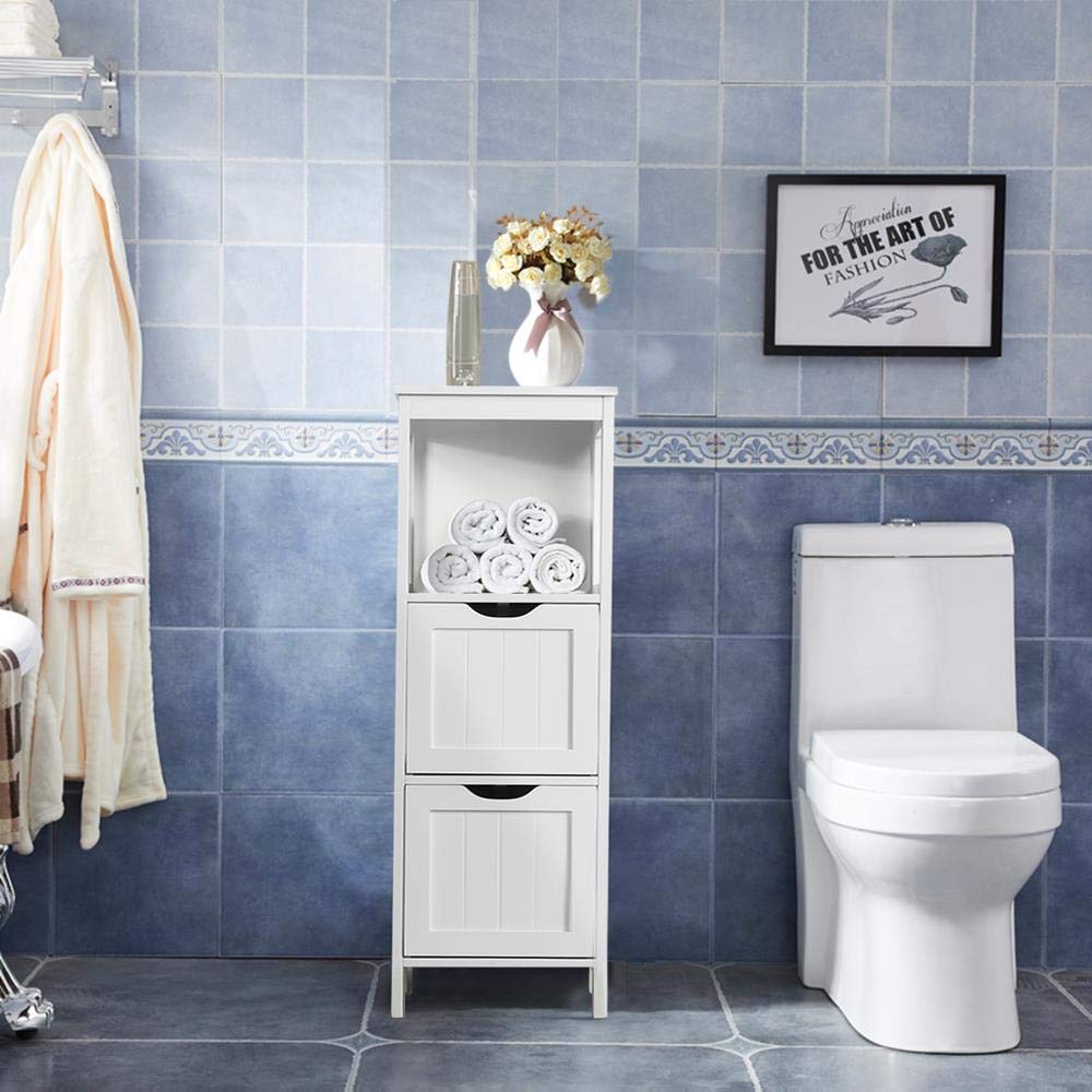 Yaheetech Armadietto da Terra in Legno Mobile per Bagno Mobile Autoportante ad Angolo Armadio con 2 Cassetti per Medicine Mobile da Cucina Salotto Soggiorno Corridoio 89 x 30 x 30 cm