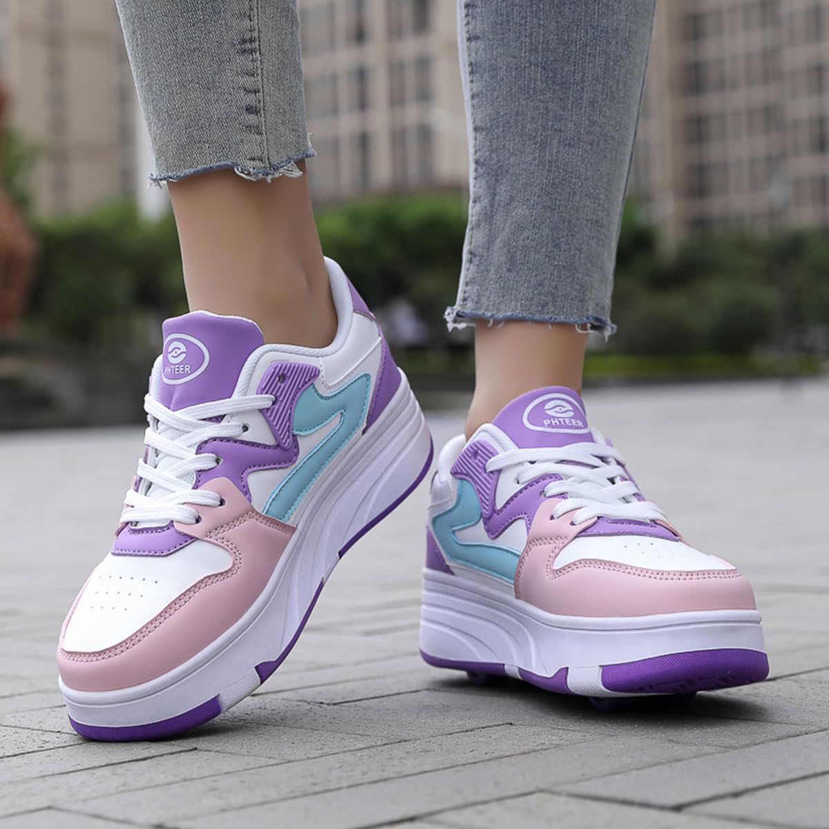 Mateju Kinder Rollschuhe mit 4 Rollen Versenkbarer 2-in-1 Roller Turnschuhe