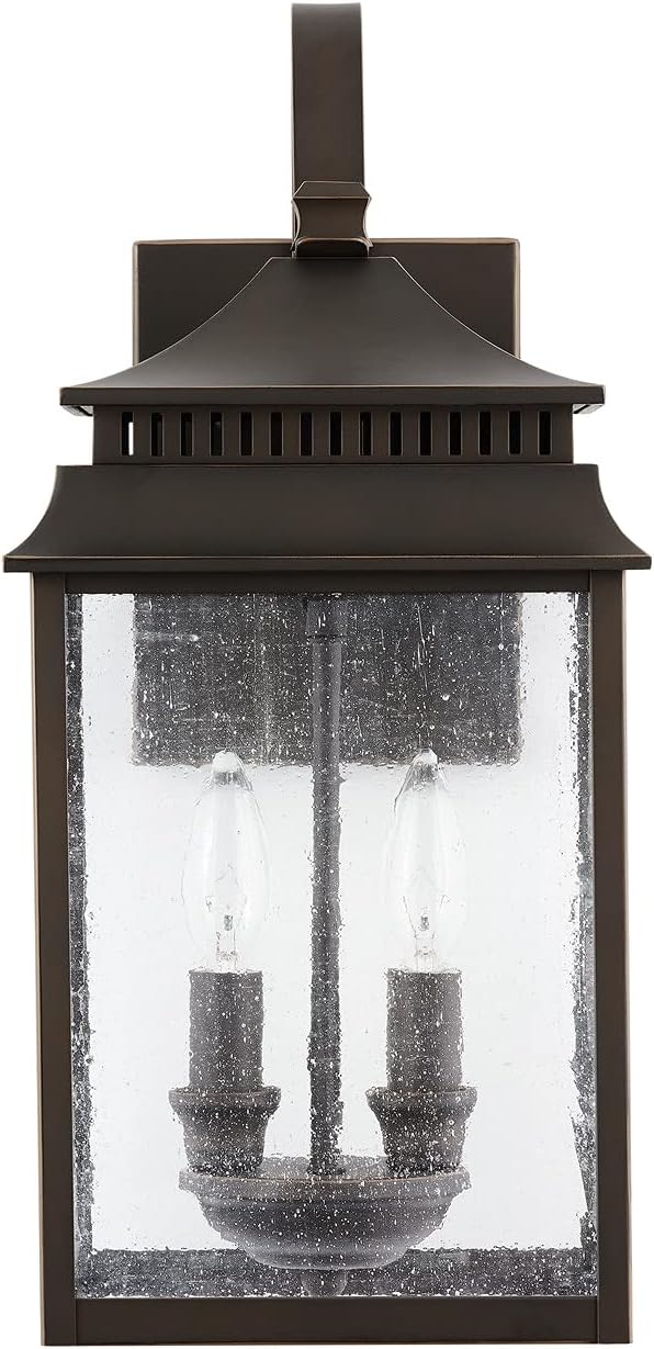 Capital Lighting 936921OZ Sutter Creek Antiqued Water Glass Outdoor Wall Sconce, 18" H x 9" W, 2-Light 120 Total Watts, Oiled Bronze