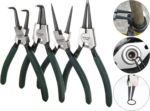 ASelected Circlip Pliers, Set of 4 Snap Ring Pliers Set, 7inch Internal & External Straight & Bent Tip Circlip Pliers, Heavy Duty Snap Ring Pliers Set with Durable Springs and Soft Handles
