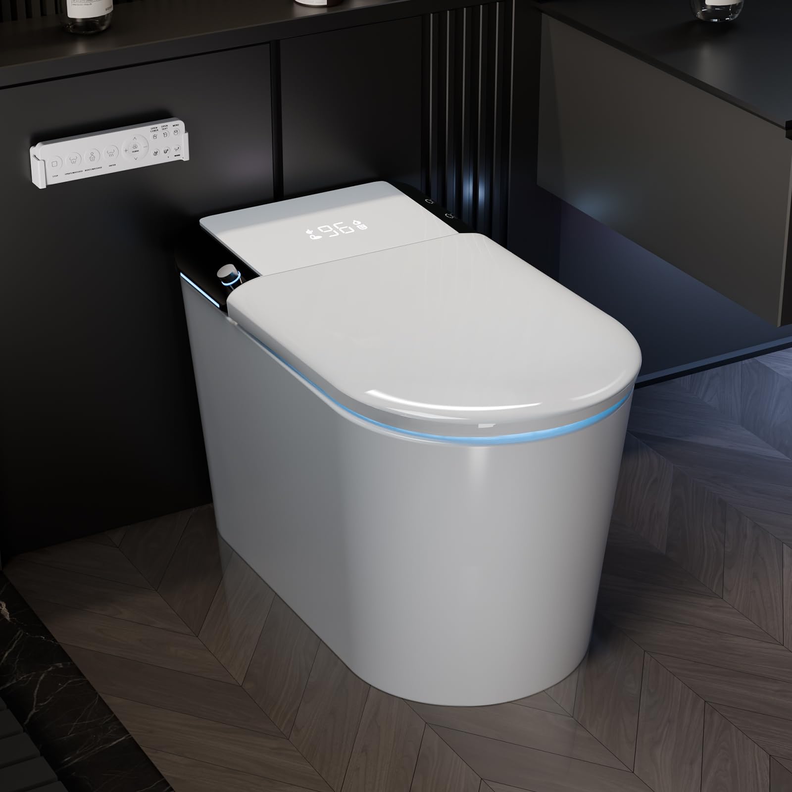 Smart Toilet with Built-In Bidet, Intelligent Auto Lid – Heated Seat, Thermostatic Warm Water Wash/Dry, Night Light, Aroma System, High-Capacity Tank & Booster Pump – Toilet & Bidet Combo