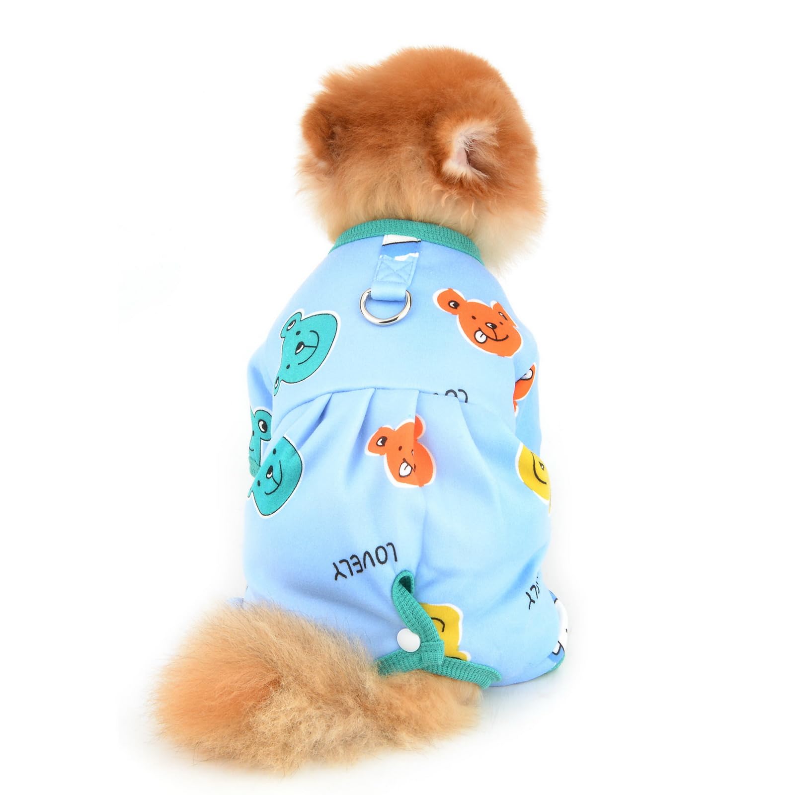 PAIDEFUL Small Dog Fleece Pajamas Pjs Stretchy Soft Doggie Pyjamas with Cute Bear Pet Jumpsuit Puppy Autumn Winter Outfits Warm Chihuahua Clothes Cats Costume D-ring,Blue,XS - Image 2