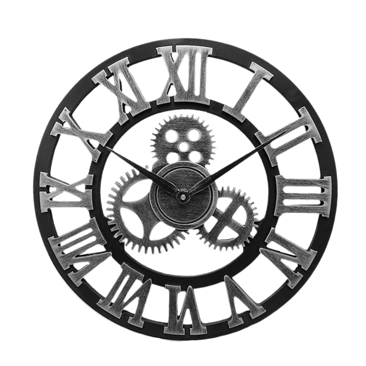 Horloge murale industrielle argentée de 40 cm en métal plein au style rétro romain chic