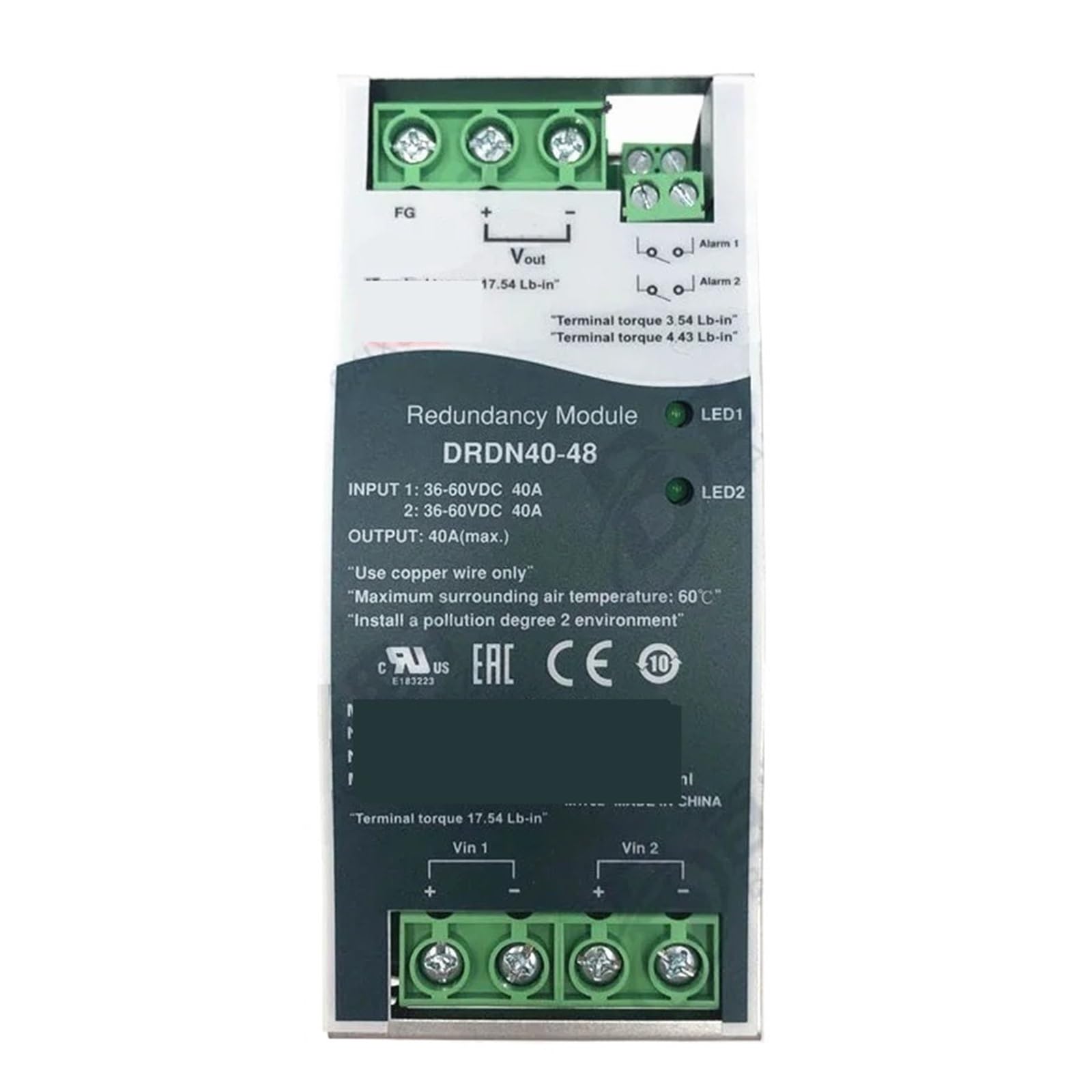 1 unidad DRDN40 12 V 24 V 48 V CC 40 A Módulo de redundancia de fuente de alimentación tipo riel DIN(DRDN40-24 24V)