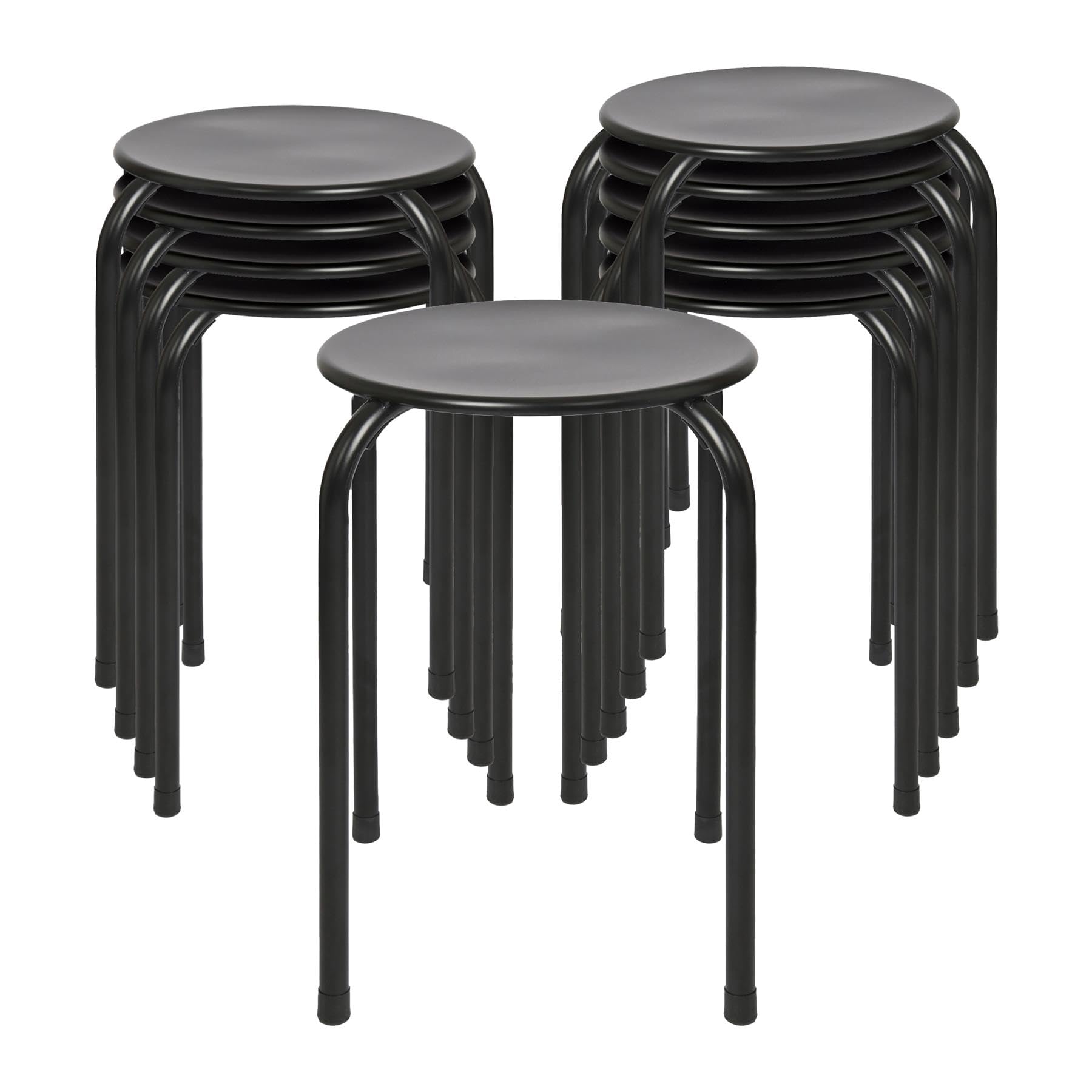 Harbour Housewares Metal Stacking Stools - Matt Black - 10x Adults Small Stackable Kitchen Dining Breakfast Bedroom Vanity Dressing Table Sitting Room Office Chair Chairs Seat Set