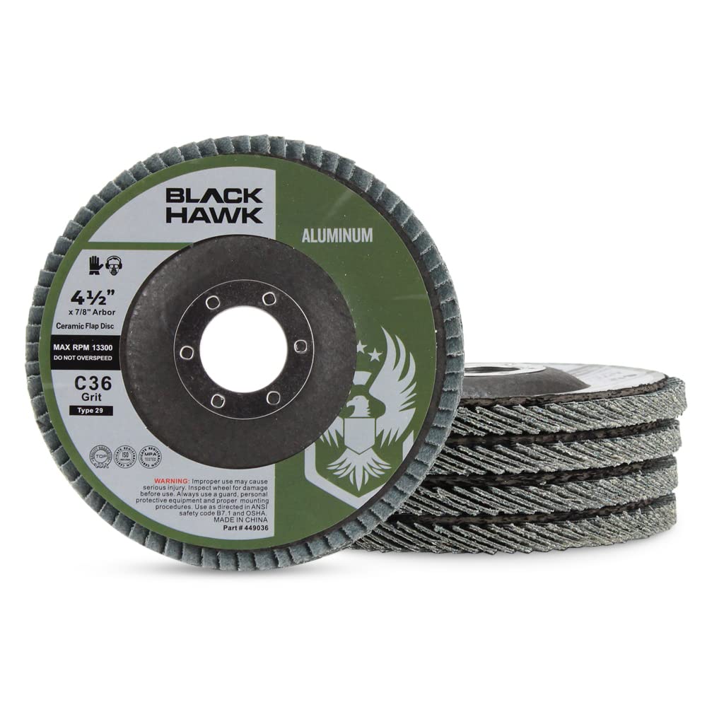 BHA Calcium Coated Flap Discs for Aluminum Type 27, 4.5" x 7/8" - 5 Pack (36 Grit)