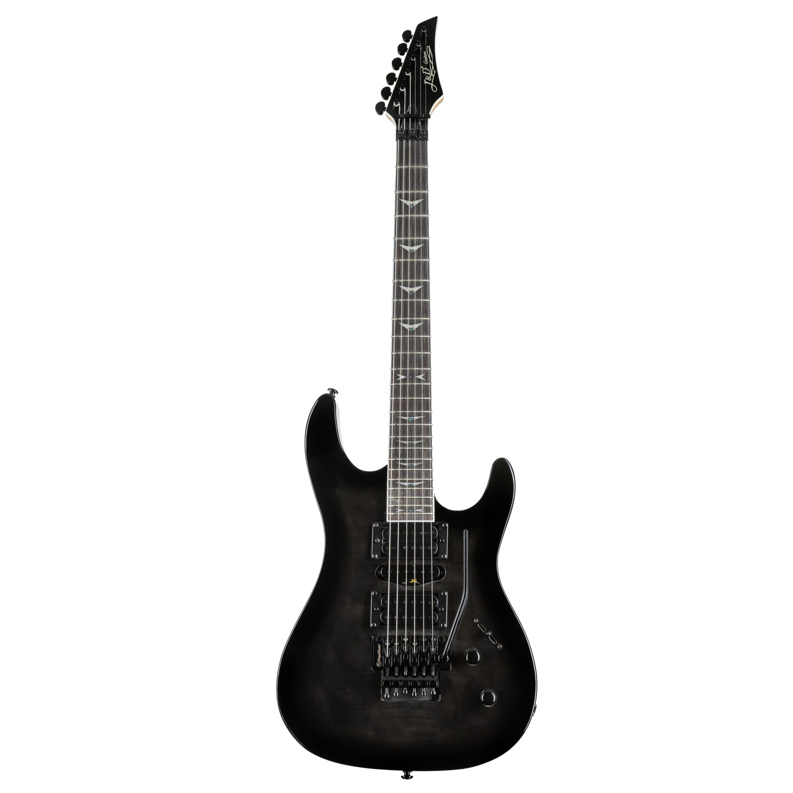 J & D T95FFM E-Gitarre, See Thru Black, Rock & Metal, HSH Tonabnehmer, Floyd Rose Tremolo
