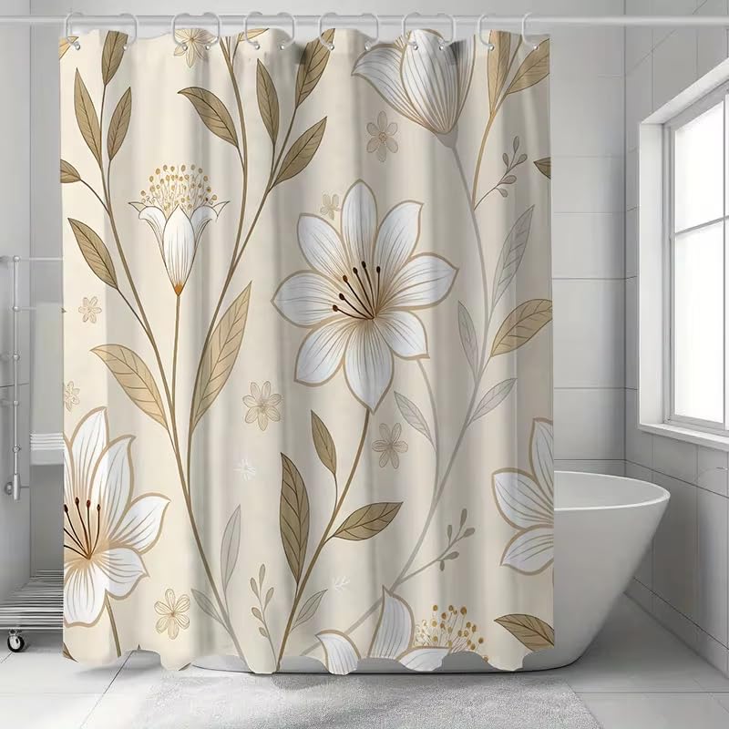 Rideau de douche lys 160x200cm en polyester imperméable avec crochets - 2
