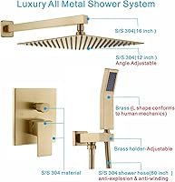 Vista 2 de Brushed Gold Shower System, Wall Mounted Shower Faucet Set with 12-Inch Rain Shower Head and Handheld Shower Spray, High Pressure Shower Combo Set