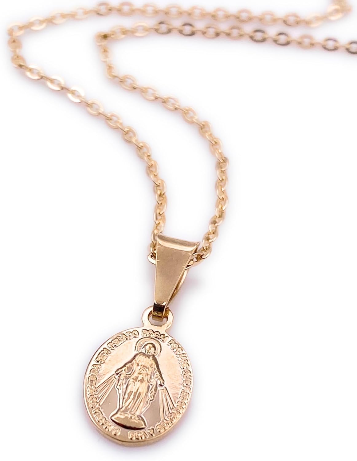 SIFRIMANIA Dainty 18K Gold Plated Petite Catholic Miraculous Medal Choker Necklace for Women