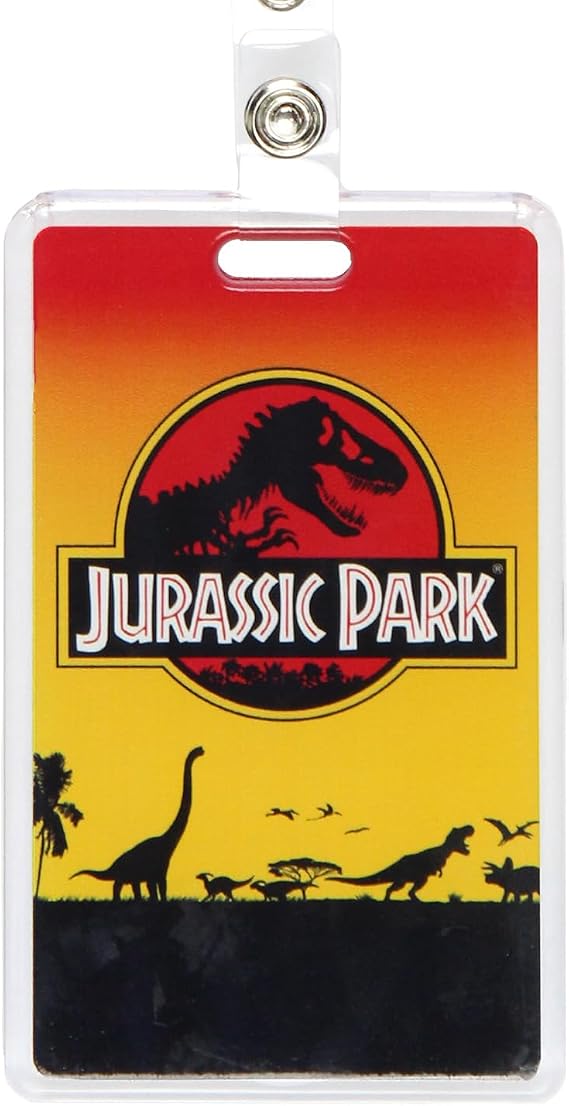 Jurassic Park Rubber Dino Design Badge Reel Movie Scene ID Badge Holder Retractable Lanyard with Lobster Claw Clasp