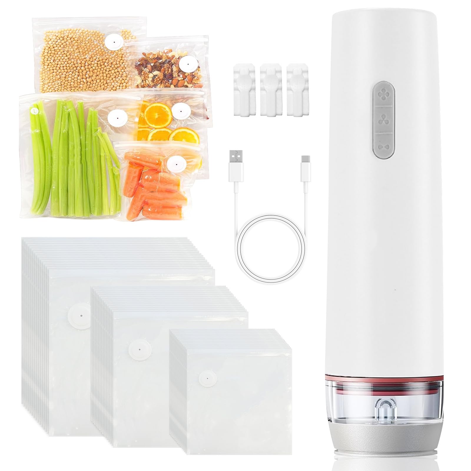 Envasadora al vacío para alimentos, Envasadora al vacío portátil, Envasadora al vacío pequeña con 40 Kpa de potencia de succión, carga USB, ideal para el hogar, viajes y camping