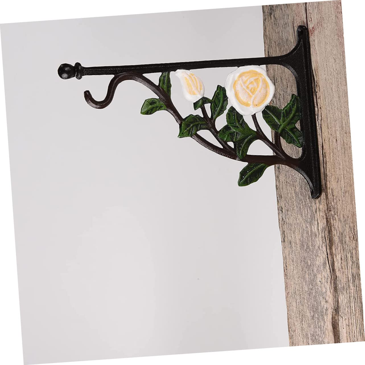 Mipcase Gancio per Mangiatoia Uccelli e Vaso di Fiori in Ferro Bianco Motivo Rosa, Supporto da Parete Resistente Antiruggine per Balcone Giardino e Decorazioni Esterne, Portavasi
