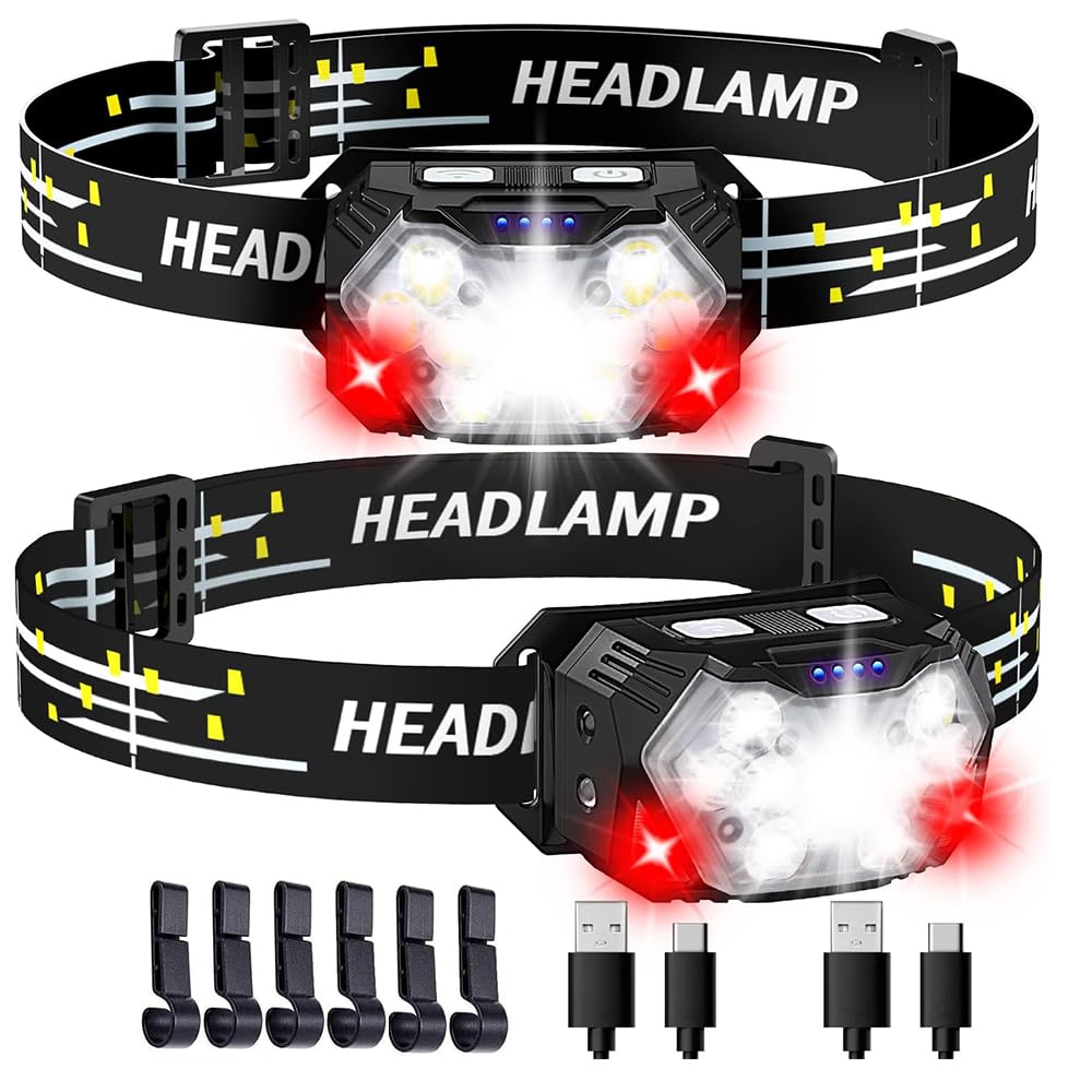 Sendale Black Headlamp Led Rechargeable 5000 Lumen 9 Led Head Torch Battery Operated Usb C Rechargeable With Red Light And Motion Sensor, 7 Light Modes, Ipx6 Waterproof For Night Riding, Camping,