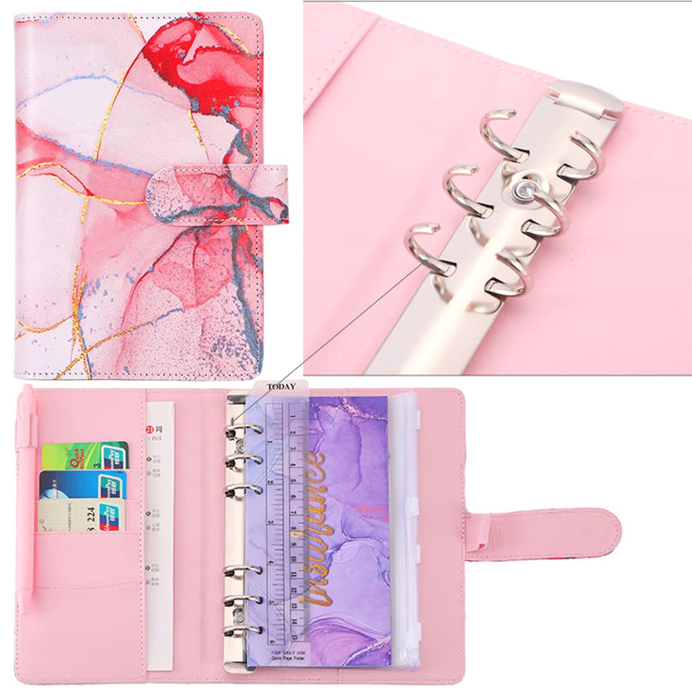 Budget Binder with Cash Envelopes A6 PU Leather Money Saving Wallet Ring Binders Money Organiser Book Cash Stuffing Wallet Budget Planner for Cash Saving/Budgeting with Budget Sheets (Pink) - Image 2