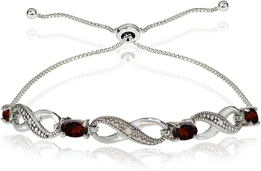 B. BRILLIANT Sterling Silver Genuine or Synthetic Gemstone Infinity Bolo Adjustable Bracelet
