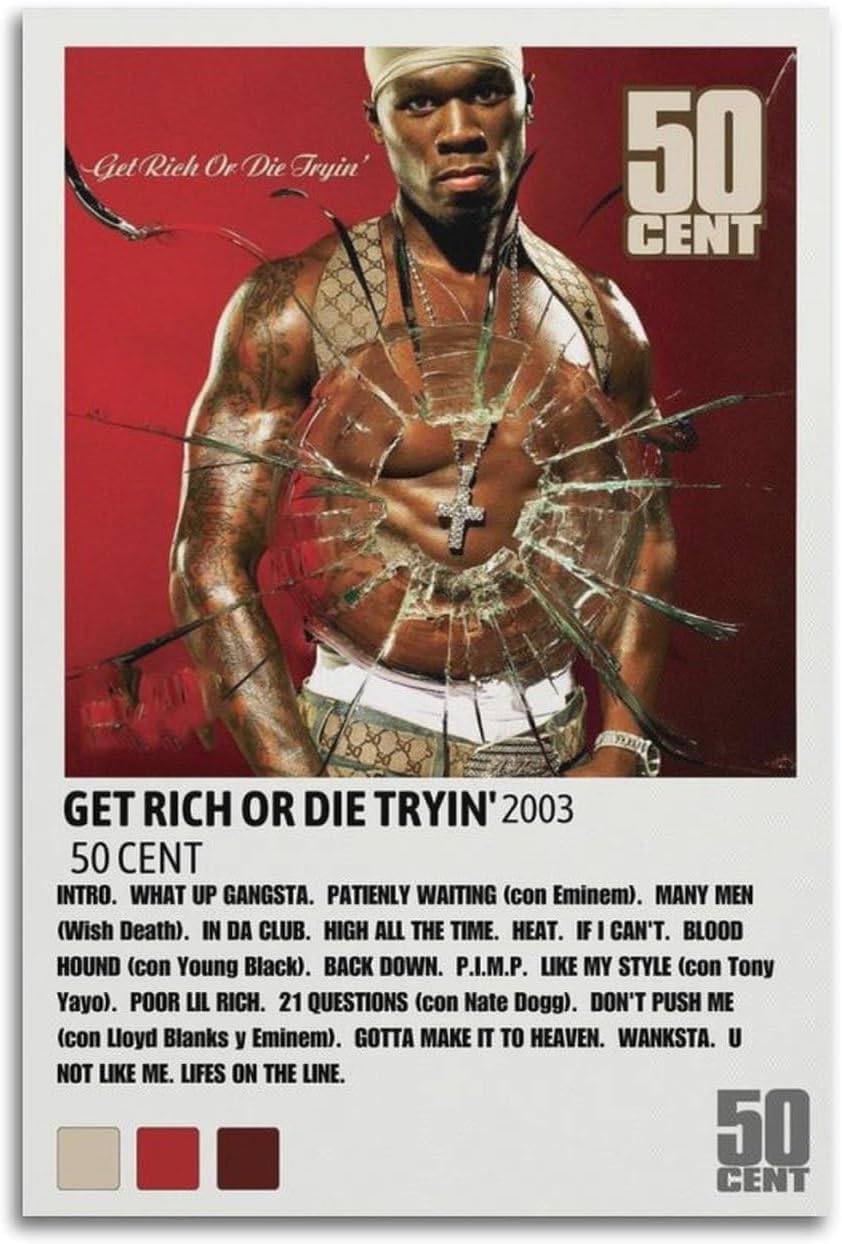 LPOHJD 50 Cent Get Rich Or Die Tryin’Printing Wall Art Posters Canvas Posters Artwork Gifts Room AestheticsUnframe-style 08x12inch(20x30cm)
