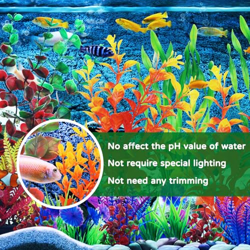 Image of QUOZUO Fish Tank Decorations Plastic Plants Large, Aquarium Artificial Plants Decor Colorful Ornament Safe for All Fish - 20pcs