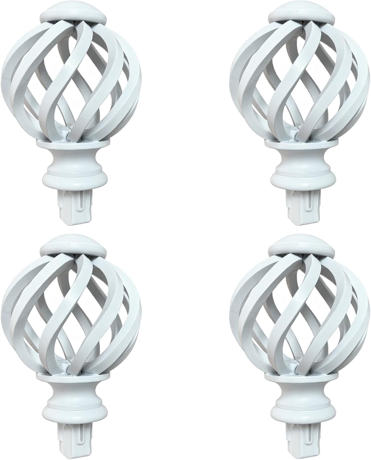 Curtain rod decorative head, 4-piece set, suitable for rods with a diameter of 5/8 inches, spiral birdcage-shaped curtain rod decorative head (golden)