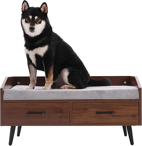 Cama elevada para perros con colchón, cama elevada de madera para mascotas, sofá interior para perros grandes, medianos y pequeños gatos (gris)