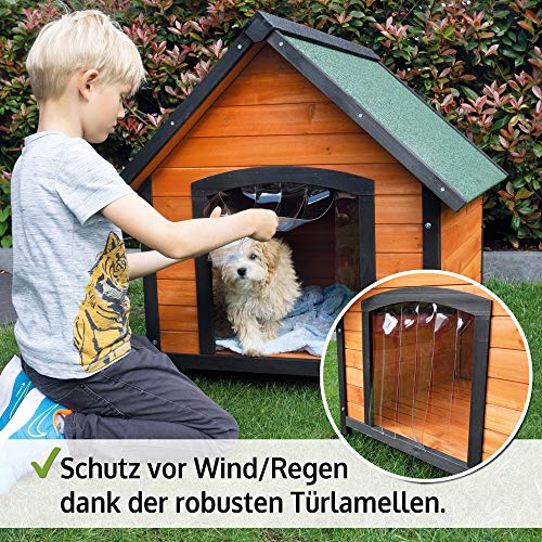 zooprinz Premium Hundehütte Luna - aus wetterfestem Vollholz, Dach zum Öffnen und Lamellentür - ideal für draußen - mit natürlichen Farbe gestrichen - 2 Größen zur Wahl -Hundehaus Hundehütte (L)