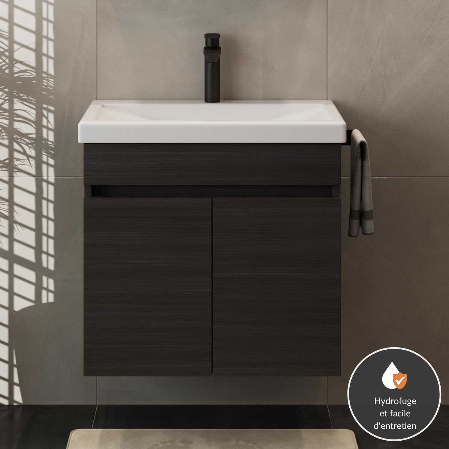 Planetmöbel Meuble sous Vasque avec lavabo en céramique 63x60x36,5 cm, Ensemble de Meubles de Salle de Bain Moderne, Anthracite