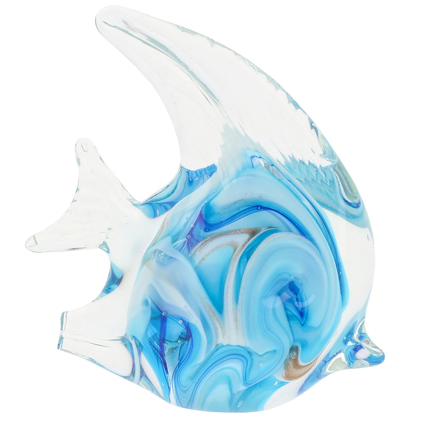 Shudehill Giftware Art In Glass Handmade Fish Figurine – Blue Aqua Swirl Glass Ornament – Unique Marine Collectible Coastal Décor (Art In Glass Handmade Fish)
