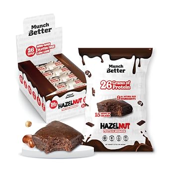 Munch Better Hazelnut Protein Brownies 26g Protein, Dairy-Free, Gluten-Free, Low Sugar, 15g Collagen, Clean Ingredients 8 Count Box