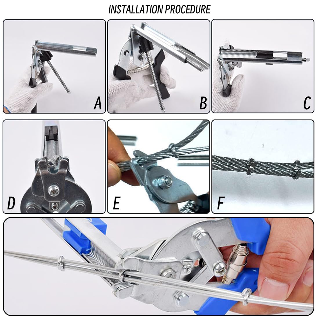 Kit de alicates de anillo de cerdo tipo M, herramienta de abrazadera de jaula de alimentación automática resistente con 1200 clips en M galvanizados para tapicería, valla e instalación comercial de