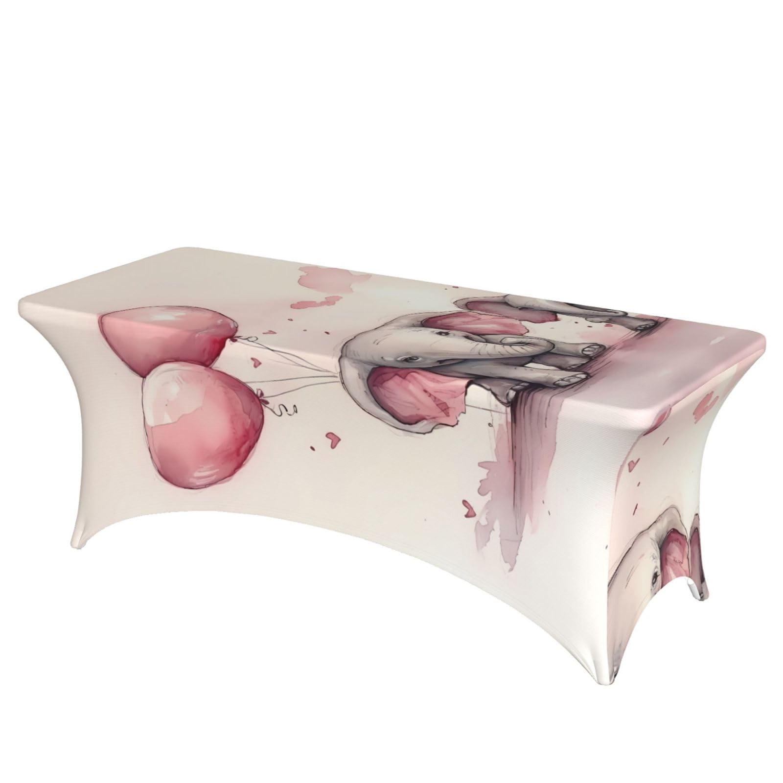 QMKFWT Elephant with Pink Balloons Decorative Tablecloth Protector for Wedding, Banquet & Parties6FT Spandex Rectangle Tablecloths, Stretch Washable Table Cloth Wrinkle Free Patio Table Cover