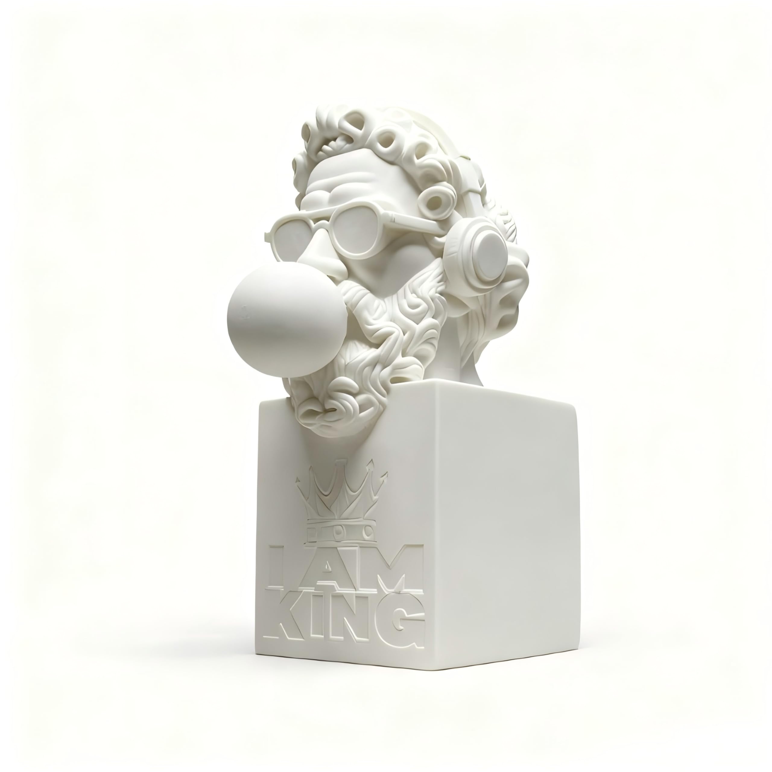 Dytartzx Bubble Gum Plaster Bust Statue, Modern Cool Man Mini Sculpture With Headphones, Gypsum Retro Figurine For Desk, Shelf Accent & Home Decor