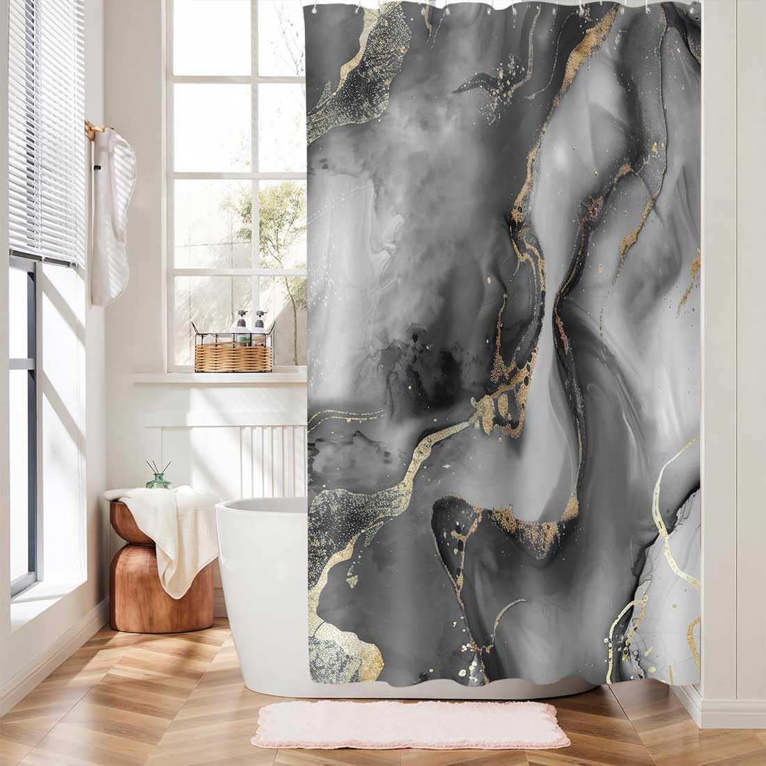 MCCKTIU Black Gold Marble Shower Curtain for Bathroom Decor, Abstract Luxury Gray Golden Texture Marble Shower Curtains for Bathroom, Luxury Modern