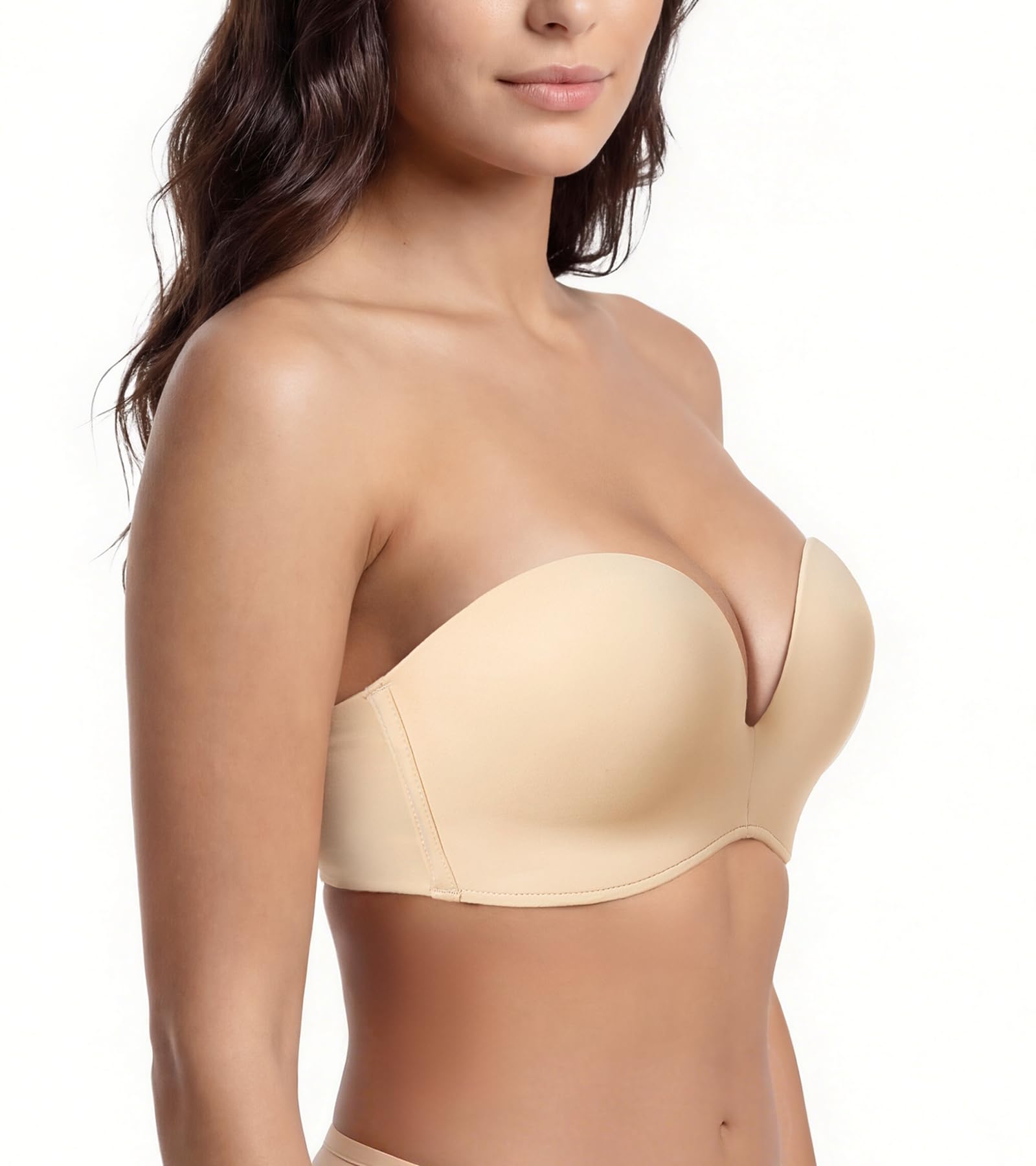 Lemorosy Brasier sin Tirantes para Mujer, sin Varillas, con Relleno, Antideslizante, Invisible, sin Tirantes, Beige, 90B