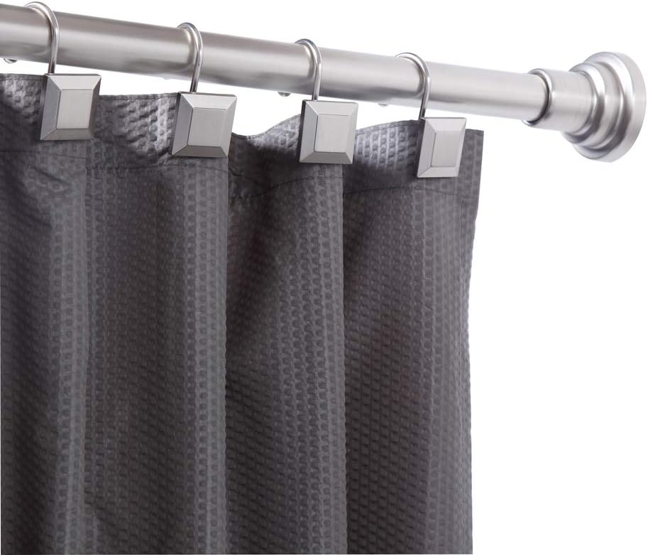 TENOVEL Never Rust Decorative Rolling Square Shower Hooks, Rustproof Shower Curtain Rings, Glide Shower Curtain Hooks for Shower Liner, Brushed Nickel, Set of 12 Hooks