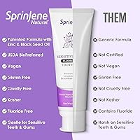 Vista 6 de SprinJene Pasta dental natural sin flúor para dientes y encías sensibles - Pasta dental patentada con aceite de semillas negras y zinc - Prevención