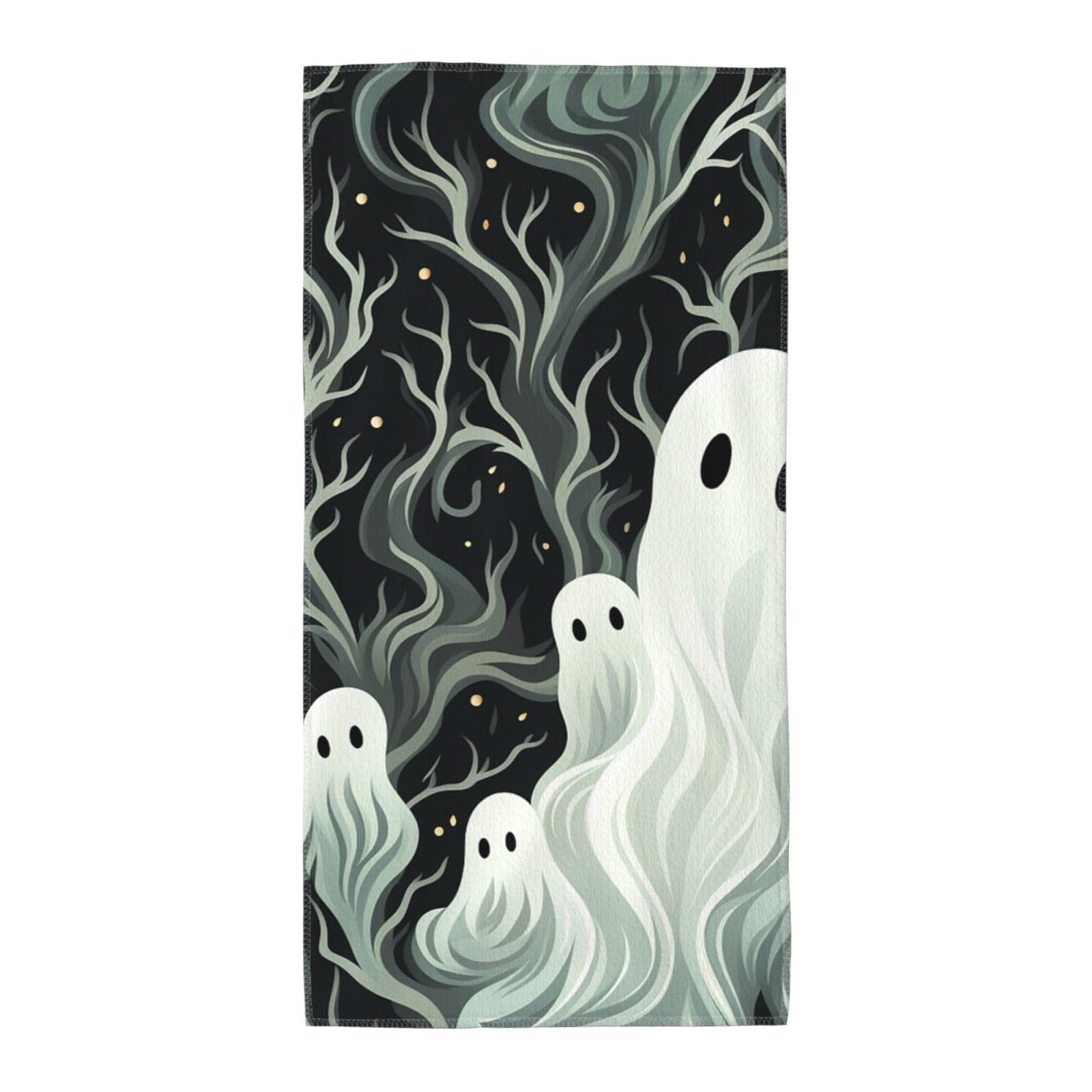 FekiLoot Absorbent Hand Towels 13.8"X27.5" Decorative Bathroom Towel Soft Microfiber Face Towel White Patterned Ghost Dish Kitchen Towels for Bathroom Kitchen Hotel Spa Bath Towels