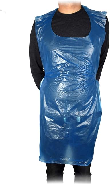 100 x Disposable Aprons for Adults Blue - Waterproof Apron Pack - Plastic Aprons Medical Virus Protection | PPE Aprons Disposable - Throw Away Single Use Aprons