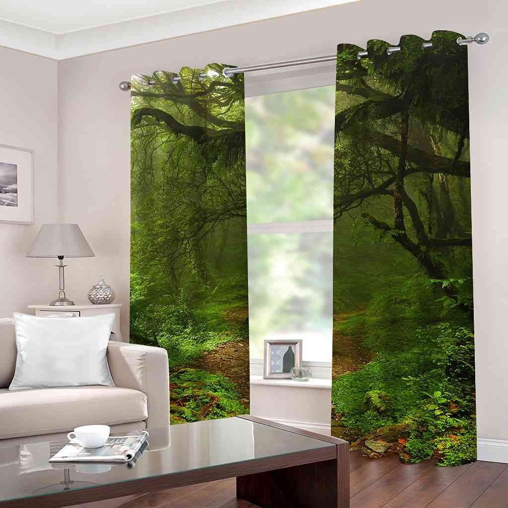 Modernas Cortinas Dormitorio Juvenil Impresión 3D Paisaje Forestal 300x280cm Ojales Cortinas Opacas 2 Piezas para Dormitorio Habitación De Los Niños Cortina Decoración del Salón