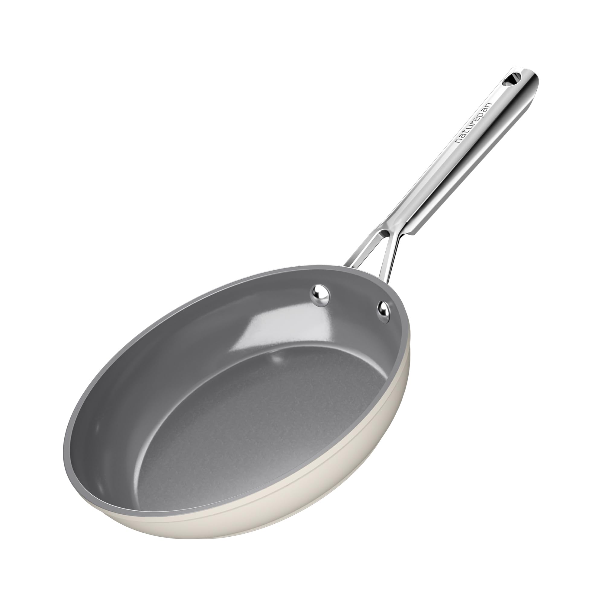 naturepan 24cm Ceramic Frying Pan, Diamond-Titanium Nonstick Pan, PFAS & PTFE & PFOA Free, Stainless Steel Handle, Dishwasher/Oven Safe, Beige