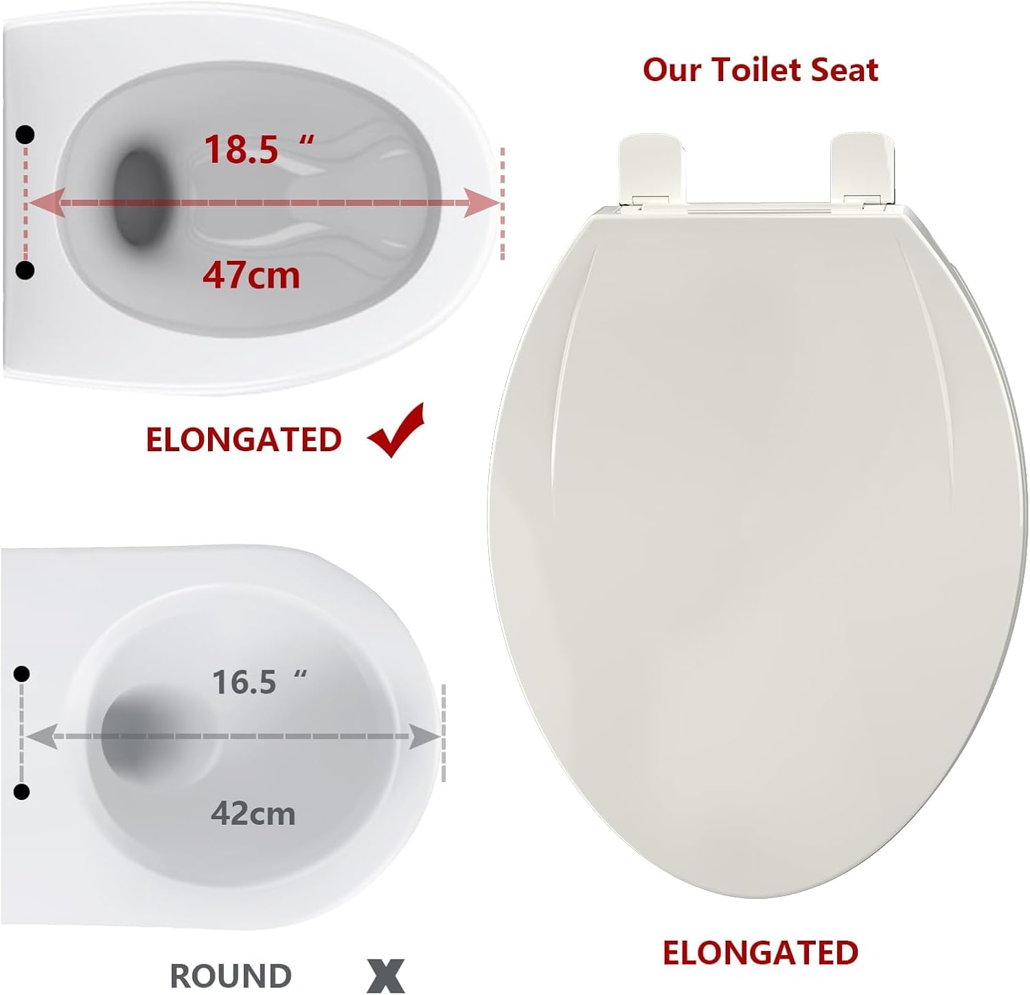 Elongated Toilet Seat - Slow Close Toilet Seat,PP Material,Easy Clean,14.09"×18.81"×2.44",Biscuit Color