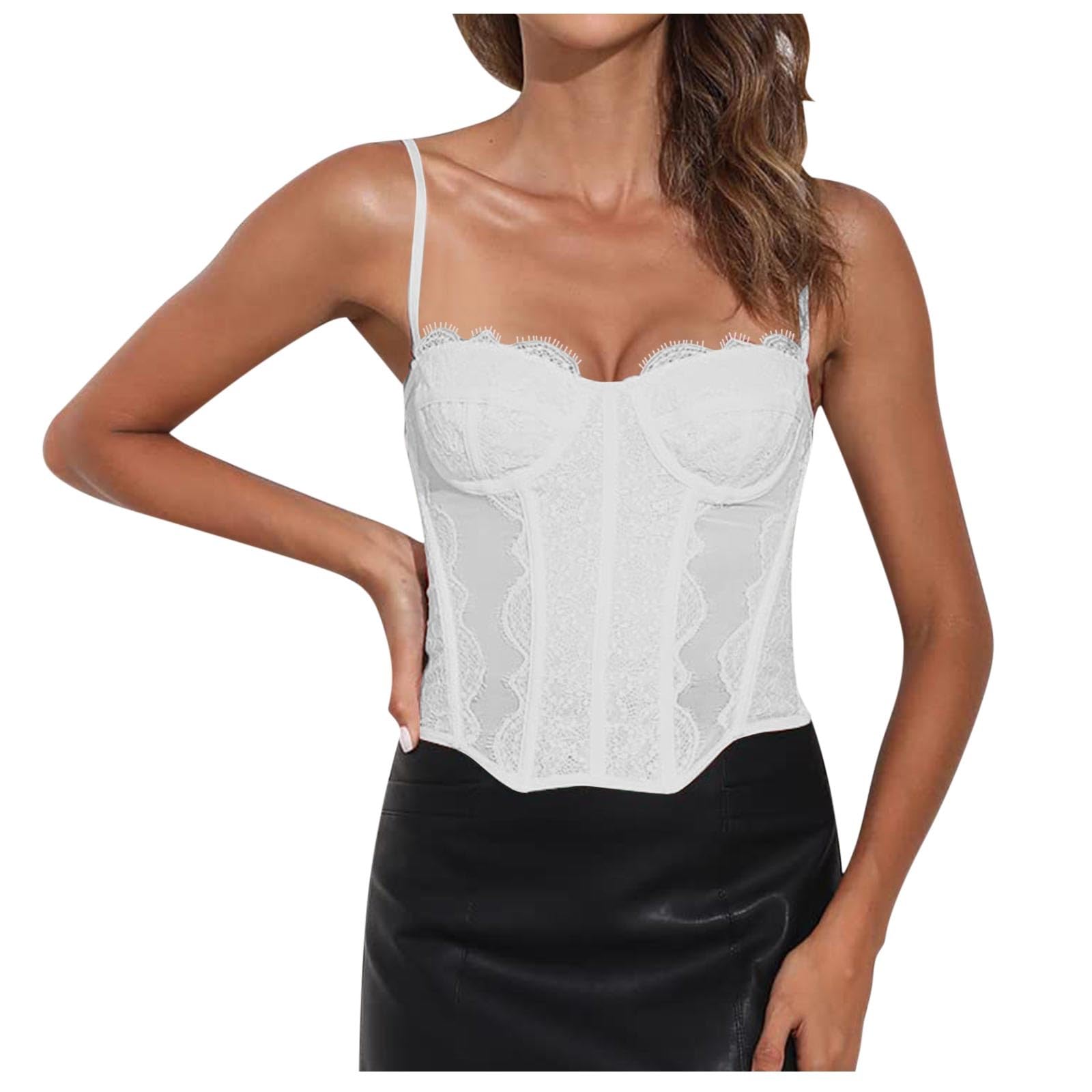 Genérico Corsé de encaje para mujer corpiño con tirantes top corto deshuesado sin espalda faja moldeadora ajustable lencería moderna de control corporal