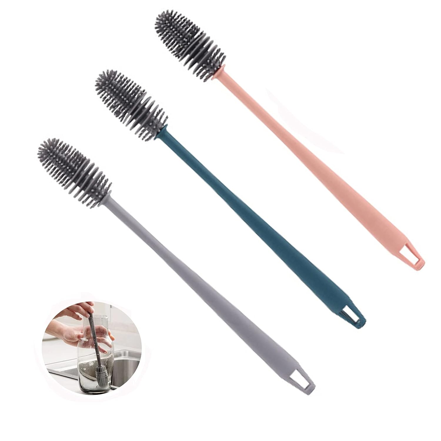 Silicone Bottle Cleaning Brush with 12 Long Handle Bottle Cleaning Brushes for Narrow Neck