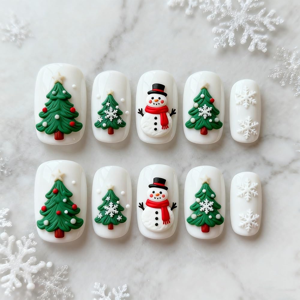 3D Gel Nail Art Christmas Mold Christmas Silicone Molds for Nails Design Silicone Nail Molds Xmas Tree Snowflake Snowman Nail Charm Molds Winter Nails Charms Carved Stencils DIY Manicure Templates