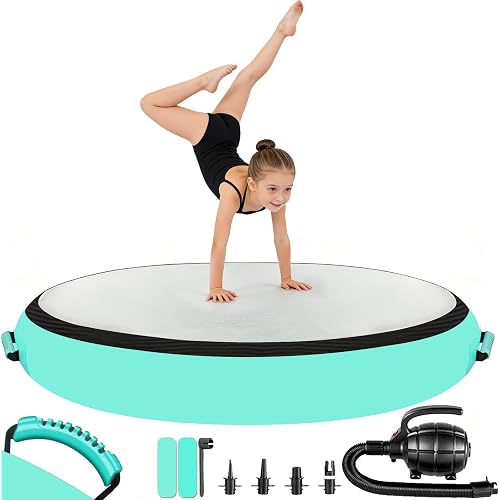 CZGBRO 3.3FT Air Spot Gymnastics Mat, 8" Thick Air Mat Tumble Track Gymnastic Equipment Inflatable Tumbler Backbend Trainer with Electric Pump for Yoga Cheerleading Home & Water Use(Green)